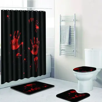 

ONGLYP 4pcs Shower Curtain Set 3D Horror Skull Bathroom Curtains with Hooks Non Slip Bath Mat Toilet Cover Rugs Mat Home Decor