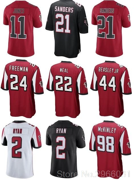 Качественная мужская майка Julio Jones 11 Deion Sanders 21 Matt Ryan 2 Devonta Freeman 24 Keanu Neal 22