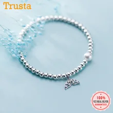 Trustdavis модный браслет Настоящее серебро 925 проба Русалка бисер эластичный браслет для женщин Свадебные украшения подарок DS2263