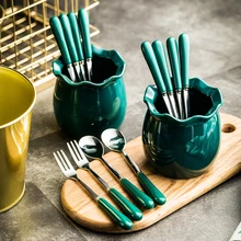 Creative Household Cute Colorful Fruit Fork Ceramic Stainless Steel Dessert Fork Set Eco Friendly Dinnerware