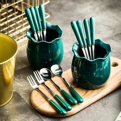 Creative Household Cute Colorful Fruit Fork Ceramic Stainless Steel Dessert Fork Set Eco Friendly  Dinnerware
