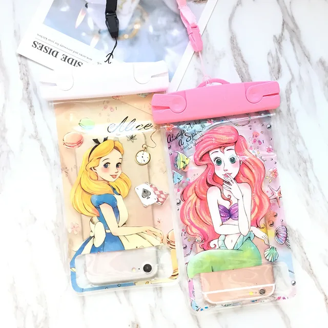 Mermaid Mickey Minnie SUP Waterproof Mobile Bags with Strap Dry Pouch Cases Cover for iPhone X 7 8P Samsung S9 S8 Snowproof Case 2