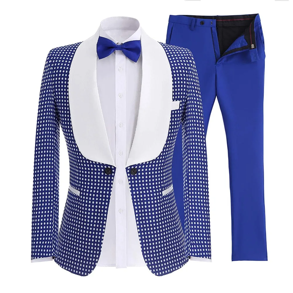 

Mens Suits Shawl Collar 2 Pieces Slim Fit Royal Blue Black Suit Mens Groom Jacket Tuxedos for Wedding Evening(Blazer+Pants+Tie)