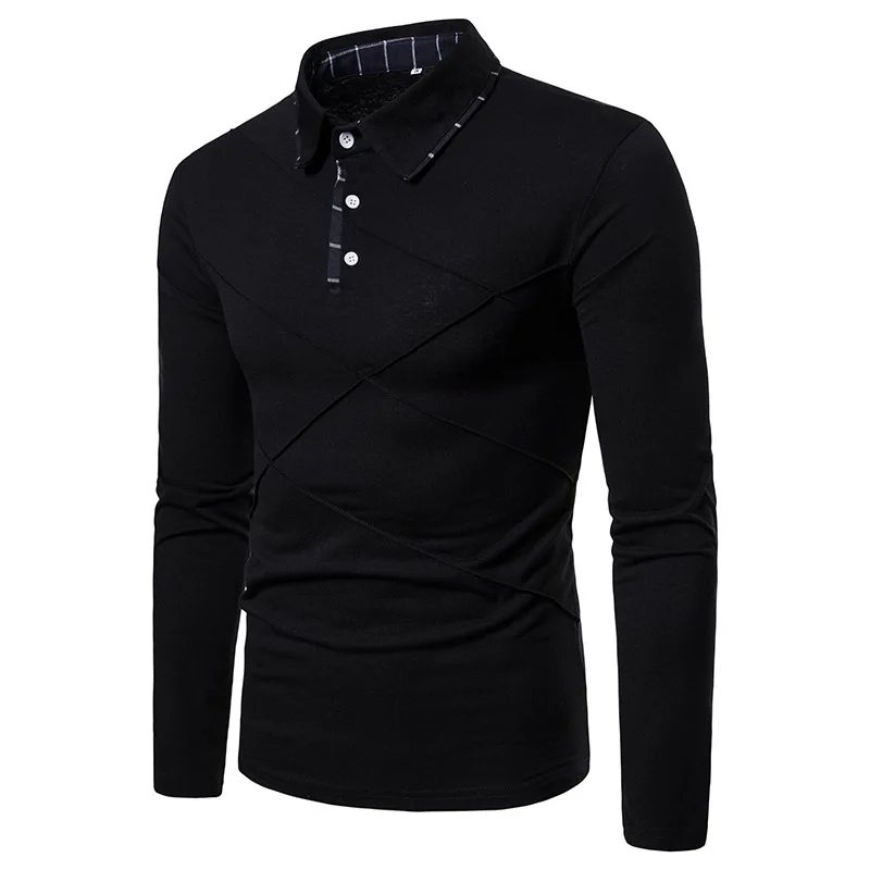 Новые продукты корейский стиль мужская приталенная Модная рубашка поло с длинным рукавом большого размера отложной Воротник Базовая рубашка