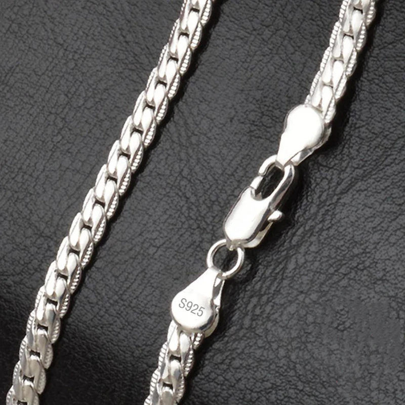 DOTEFFIL S925 Sterling Silver 16/18/20/22/24 Inch 6mm Side Chain Necklace For Woman Men Fashion Wedding Engagement Jewelry Gift