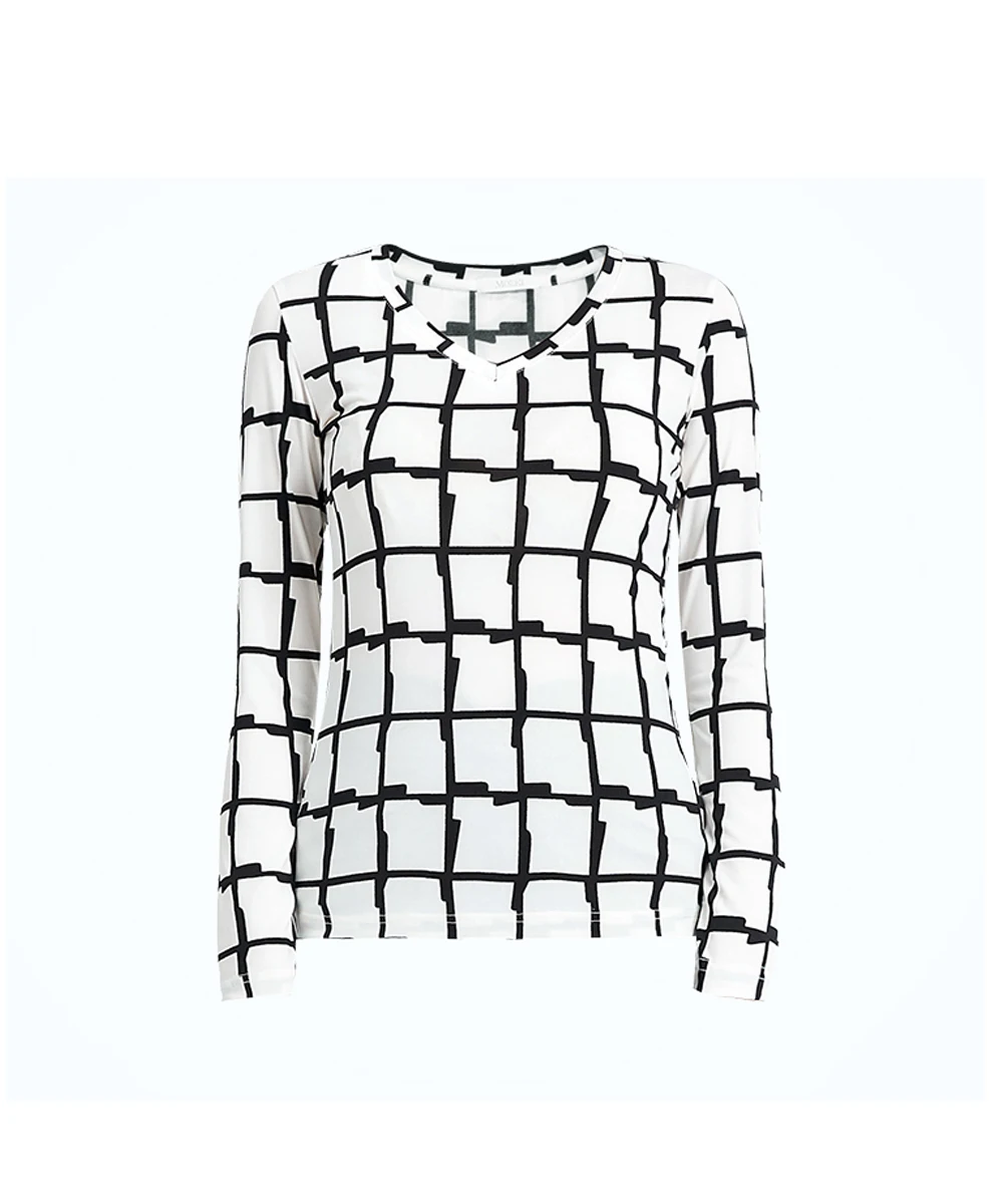new women's T-shirt long sleeve T-shirt autumn fashion Urban Simple V-neck Plaid top