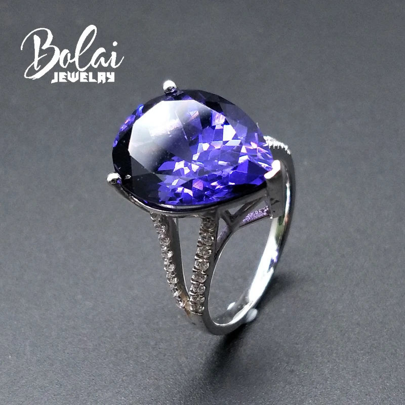 Bolaijewelry, серебро 925 пробы с нано-Драгоценный Камень Груша 12*16 мм голубое танзанитное кольцо для женщин классический дизайн ювелирных изделий