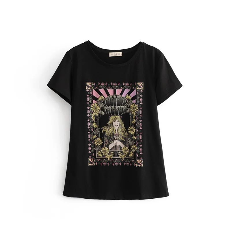 Boho chic хиппи, женский топ с круглым вырезом, мультяшная Роза, принт, хлопковые футболки, женская футболка с коротким рукавом, парные футболки