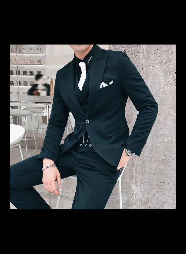 Модный Удобный и качественный деловой приталенный Повседневный однотонный вечерний костюм джентльмена в английском стиле Комплект из трех предметов