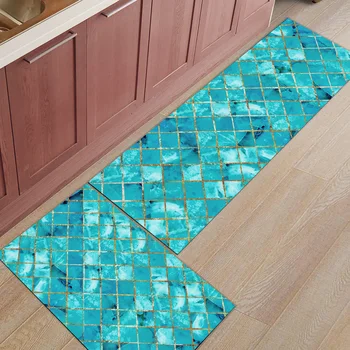 

Turquoise Marble Lattice Texture Kitchen Mat Set Anti-slip Kitchen Mats for Floor Home Rugs Floor Mat In The Room