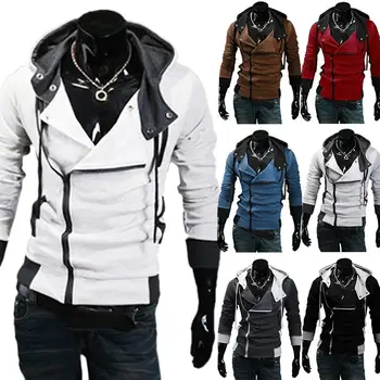 

Plus Size Men Long Sleeve Diagonal Zipper Drawstring Hood Loose Sports Coat Running Jacket
