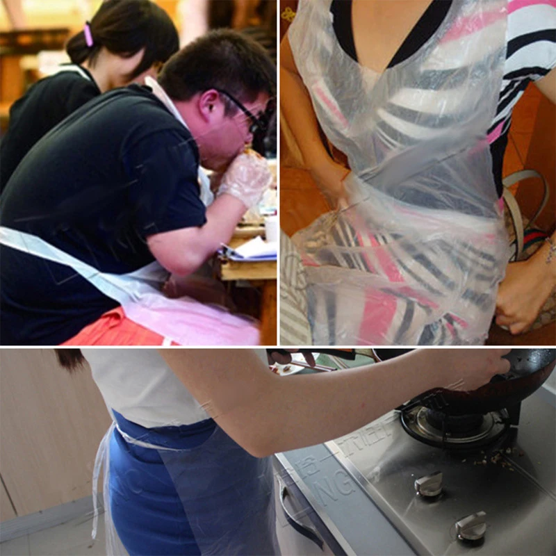 25PCS Thicken Disposable Apron Adult Kids Plastic Waterproof Oil-proof Clothes Kitchen Hairdresser Woman Barbecue Baking Party