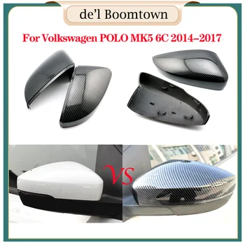 

New Car For POLO MK5 6C 2014 2015 2016 2017 Mirror Covers Caps RearView Mirror Case Cover Carbon fiber pattern Black Cover