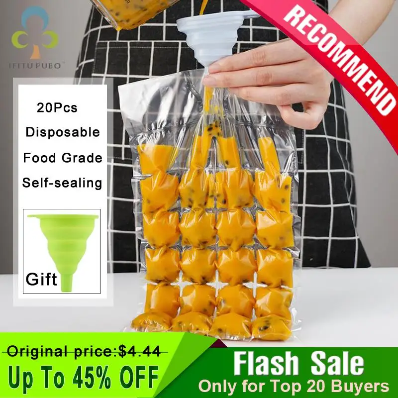 

20Pcs Disposable Ice Tray Mold Water Injection Cocktail Makes Ice bag with Funnel Juice Drink Supplementary food Tools GYH