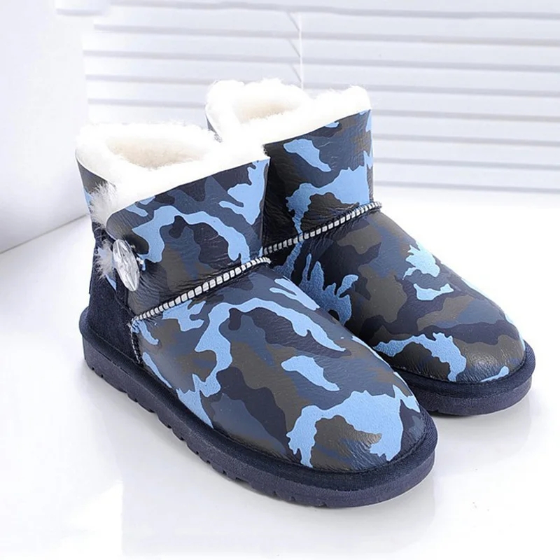 Модные женские зимние ботинки; теплые шерстяные зимние ботинки из натуральной овечьей кожи; ботинки на натуральном меху; ботильоны; нескользящая обувь - Цвет: Blue as pic