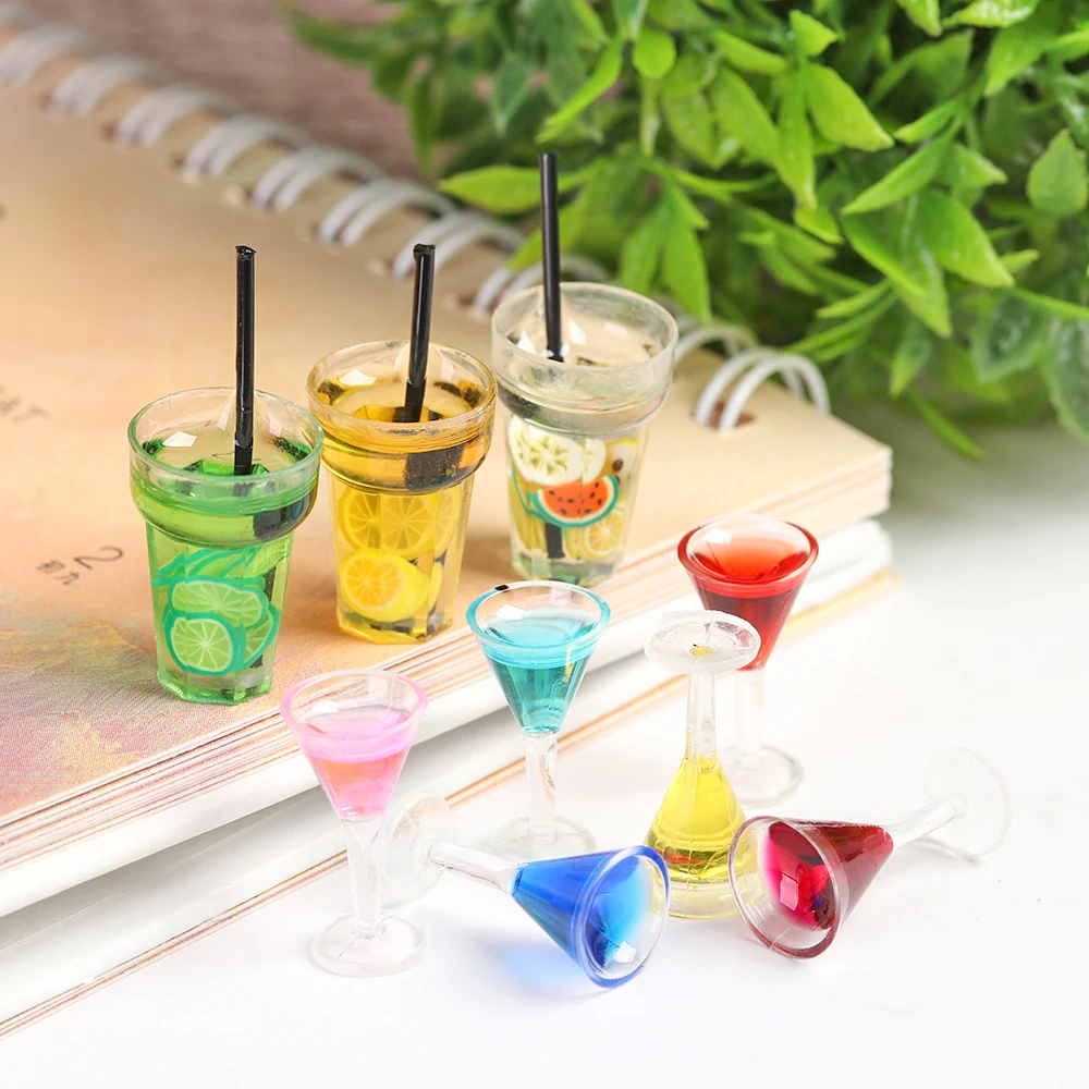 Miniature Fruit Tea Cocktail Resin Play Set - Dollhouse Decoration Accessories