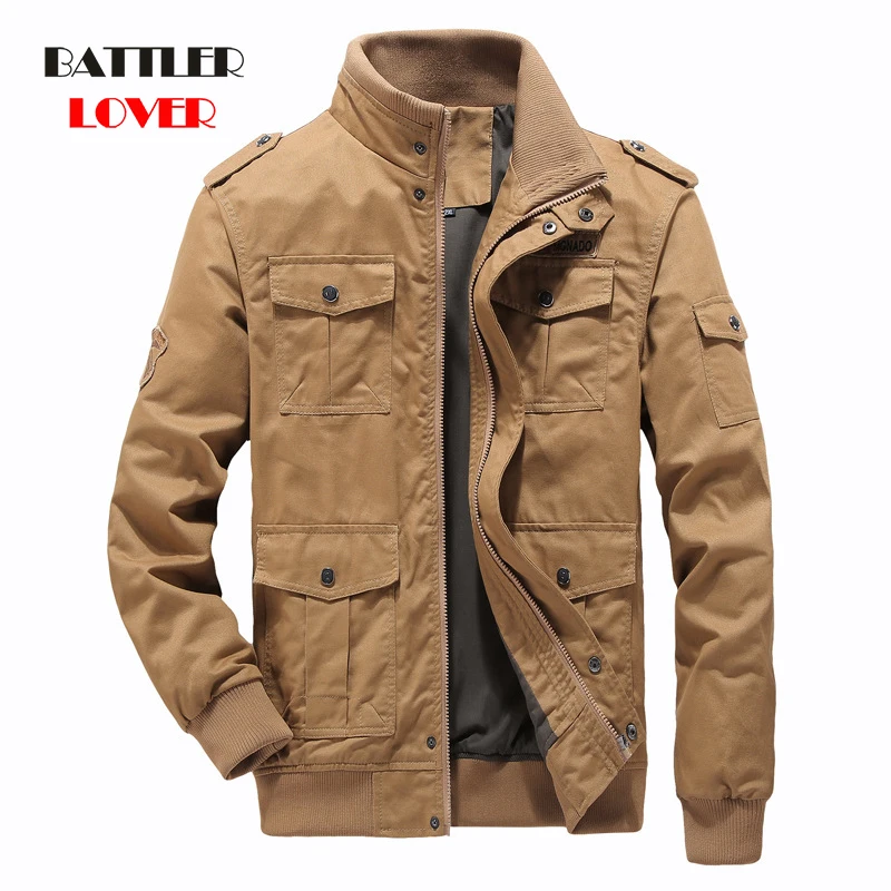 Autumn Winter Jacket Men 100% Cotton Business Casual Cargo Military Multi-pocket Jackets and Coats for Male Chaqueta Hombre