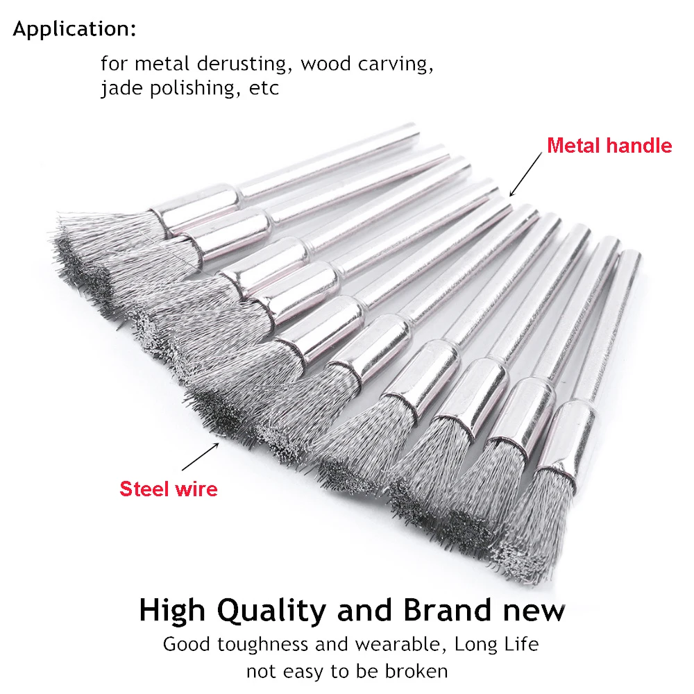 10Pcs 3x5mm Steel Wire Wheel Brushes Set Kit for Mini Drill Rotary Tools Polishing Brush Dremel Accessories 3