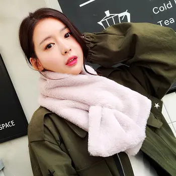 

Korean Version Winter Soft Thickening Comfortable Warm Imitation Rabbit Hair Ladies Solid Color Ring Scarf