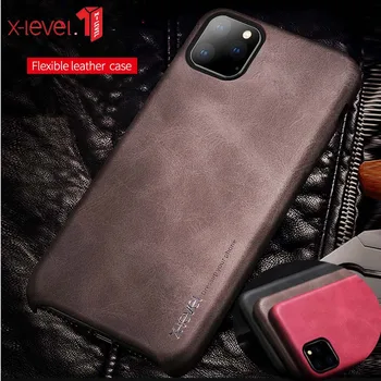 

For iPhone 11 Pro Max 2019 Case, X-Level Luxury Vintage Leather Cover Case for iPhone 11 Pro 5.8 / 6.1 Back Case Brown