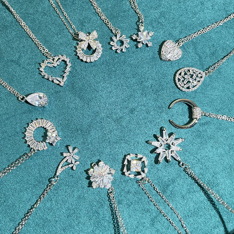 

20 Pcs/Lot Female Wedding Accessories Shiny Clear Zircon Crystal Snowflake Pendant Necklace For Women Yiwu Stock