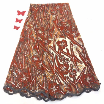 

Latest African Mesh Lace Fabric With Sequins French Tulle Lace Fabric Embroiderey Velvet Lace For Nigerian Evening Party