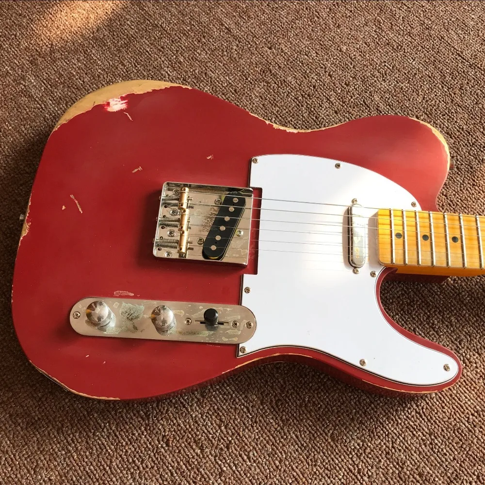 custom shop. TELE 6 Strings Maple fingerboard red Electric Guitar,telecaster gitaar relics by hands guitarra.real photos 219 (2)