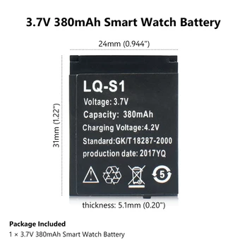 

One Piece Rechargeable 380mAh LQ-S1 Li-polymer Li-ion Lithium Battery SmartWatch Batteries For DZ09 QW09 W8 A1 V8 X6 Smart Watch