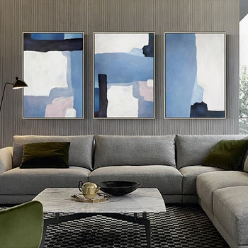 

Blue White Black Block Modern Abstract Wall Poster Nordic Canvas Print Painting Art Decorative Picture Living Room Decoration