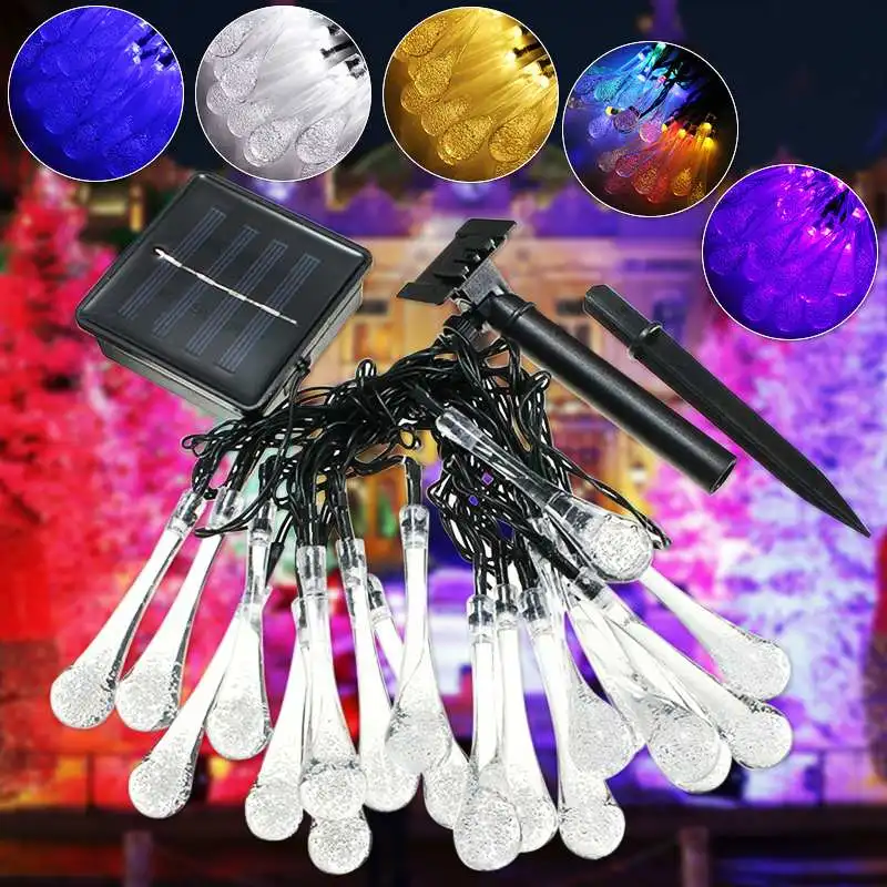 20LED солнечный светильник, гирлянда, тип капли воды, праздничный светильник, водонепроницаемая гирлянда, Рождественский светильник s для свадебной вечеринки, украшение для дома