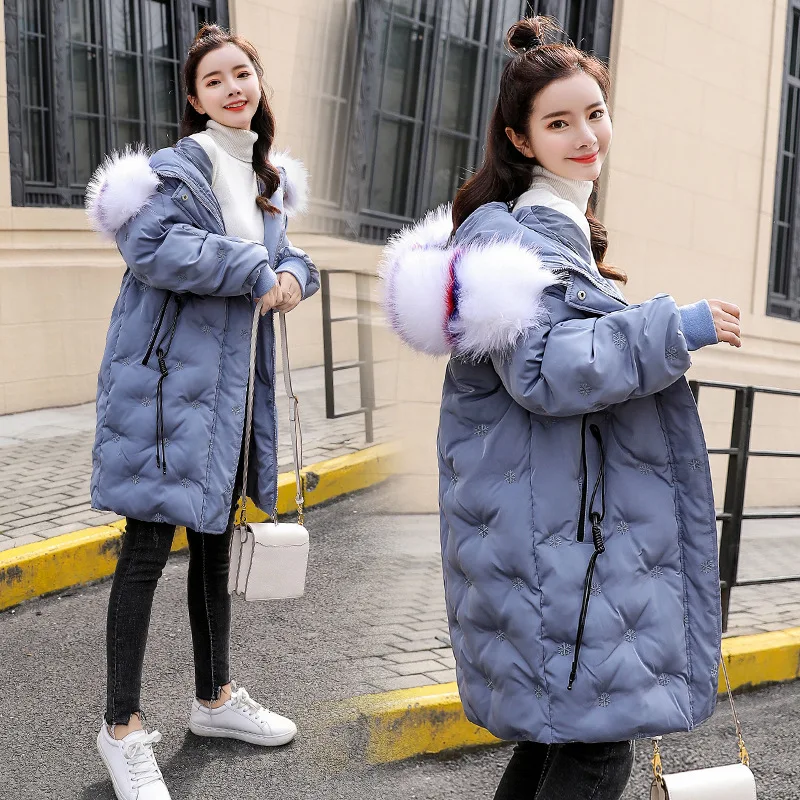 

Cotton Clothes Mid-length WOMEN'S Dress 2018 New Style Winter Thick Cotton-padded Jacket Warm Large Fur Collar Korean-style Cold