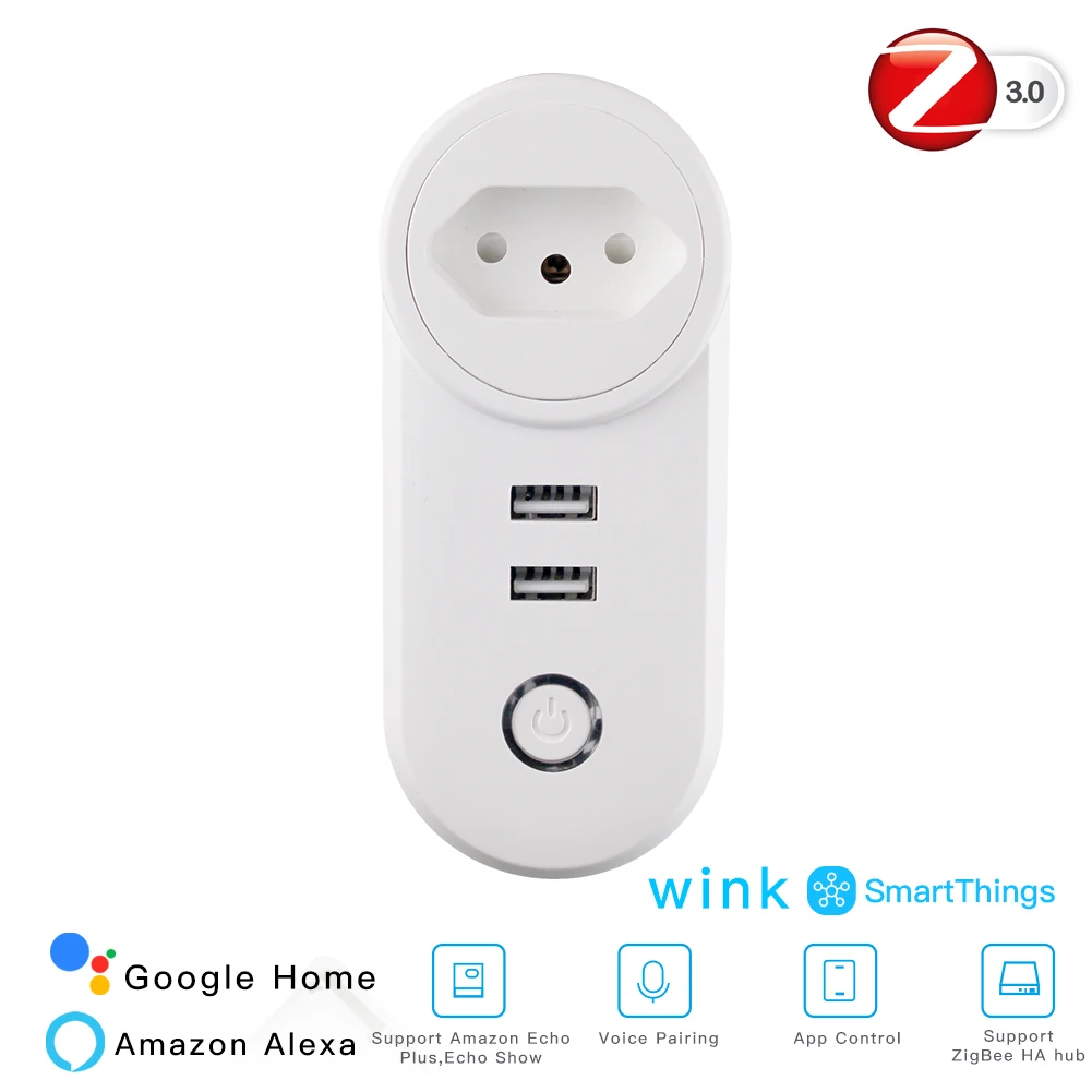 Интеллектуальная розетка ZigBee 3,0 с 2 usb-интерфейсом, дистанционное управление голосовым управлением, работает с SmartThings Wink Echo Plus и большинством Zigbee Hub - Цвет: BR ZigBee 3.0 Socket