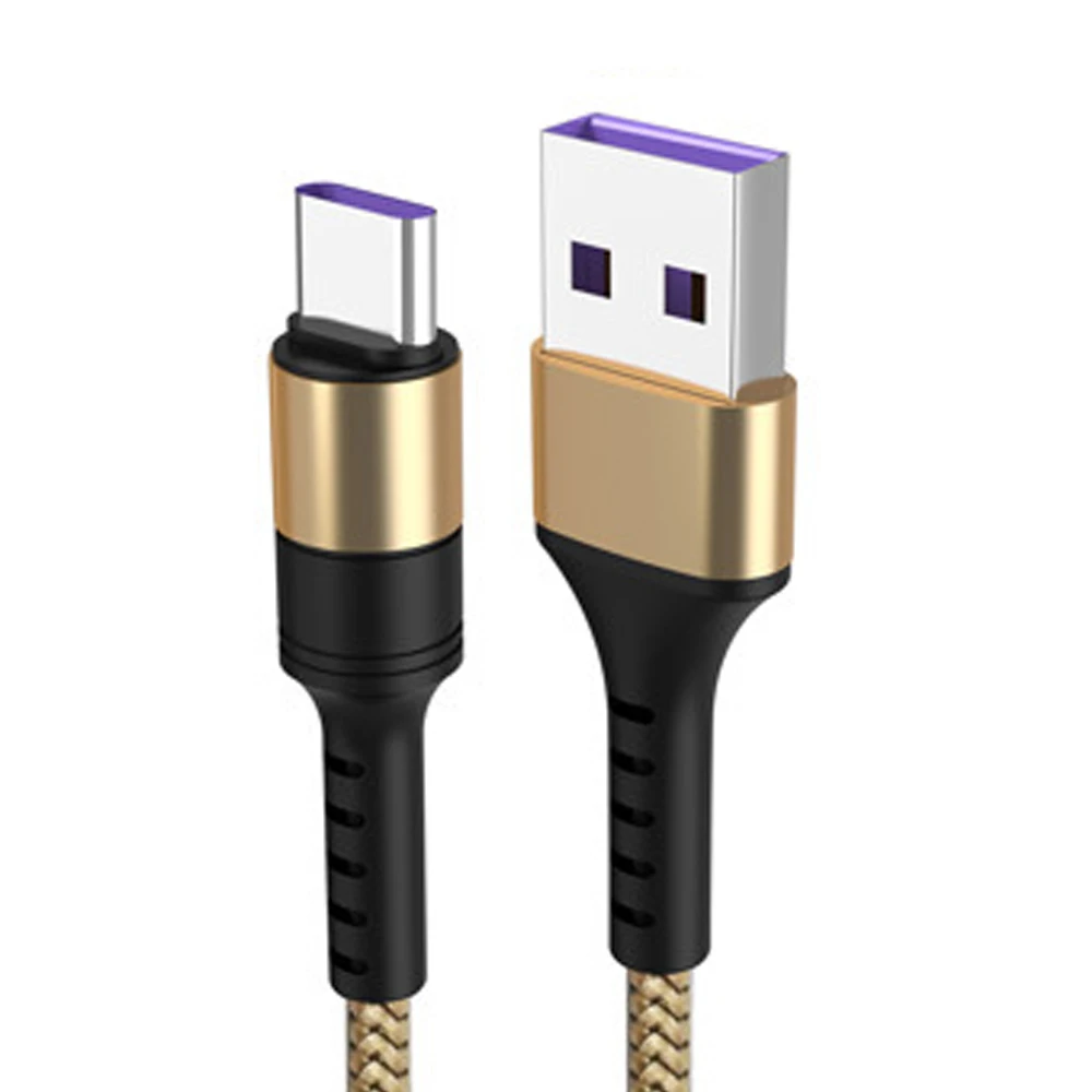 Кабель usb type c для huawei P9/P10/P20/P30pro FCP 5A Быстрая зарядка QC4.0 3,0 нейлоновый переплет кабель передачи данных 1 м/1,5 м/2 м - Цвет: Золотой