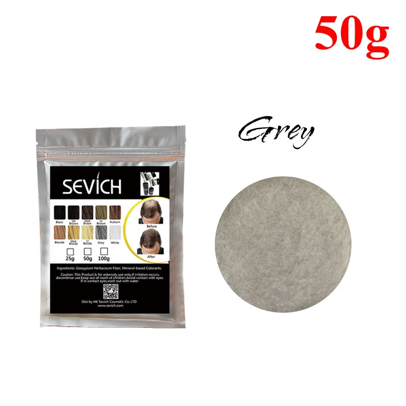 Grey-50g Кератиновые волокна против потери волос от Sevich, 100 г, 10 цветов, волокна для волос, волокна для роста волос, восстановление волос, консилер, спрей, продукт для ухода за волосами, 50 г - Color: Grey-50g
