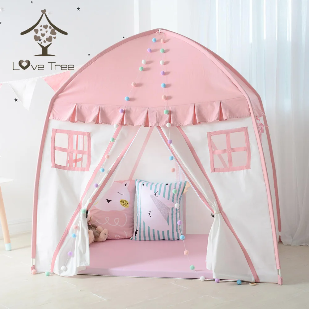 Детская игровая палатка Love tree, домашняя игрушка принцессы для мальчиков и девочек, складная маленькая палатка для дома, кровать для сна, розовый и бежевый цвета