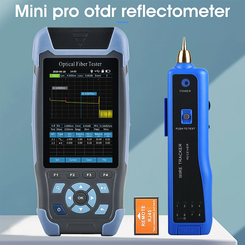 Pro mini OTDR de fibra óptica reflectómetro AUA900D con 9 funciones VFL OLS OPM evento Mapa 24dB 64km de Cable de fibra Analizador de Ethernet