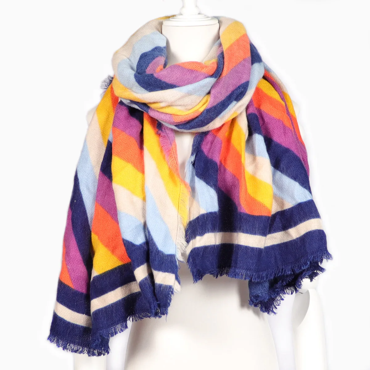 Newest Women Colorful Wool Scarf Warm Acrylic Frayed Scarf 10pcs/lot