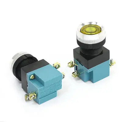 

2 Pcs 380V 5A 24mm Thread Panel Mounting DPST Momentary Push Button Switch