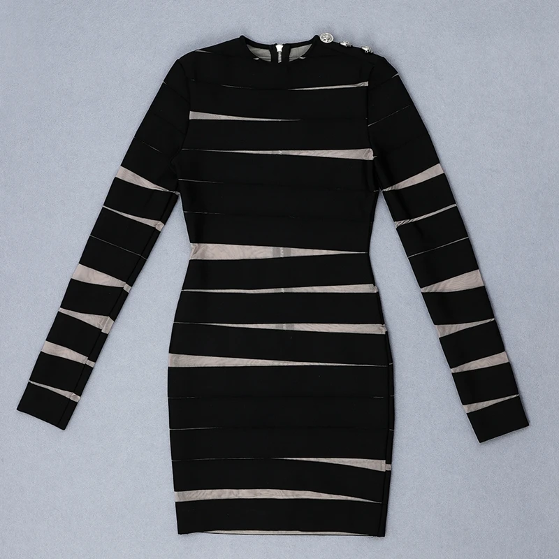 INDRESSME, новая коллекция, женские вечерние платья для клуба, черное сексуальное Сетчатое мини-платье с круглым вырезом и длинным рукавом