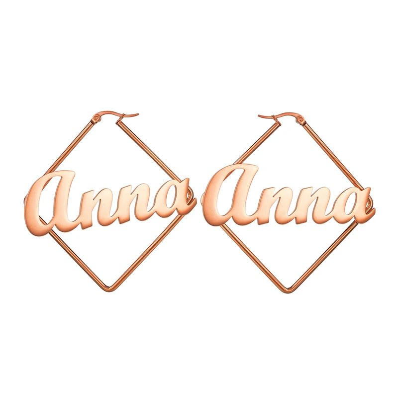 Rose gold UZone, персонализированное имя, квадратные геометрические серьги для женщин, индивидуальные серьги-кольца с буквами, модные подарки, бижутерия - Окраска металла: Rose gold