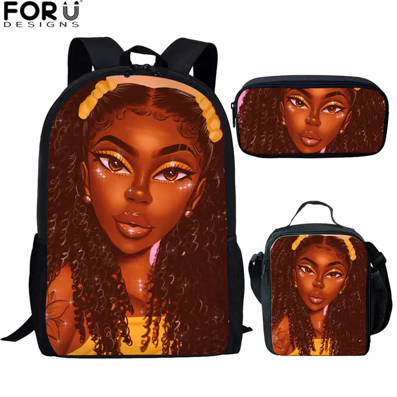 FORUDESIGNS/3 шт./компл. школьная сумка с рисунком черная девочка принт детский школьный детский рюкзак для девочек в африканском стиле mochila escolar - Цвет: Z5107CGK