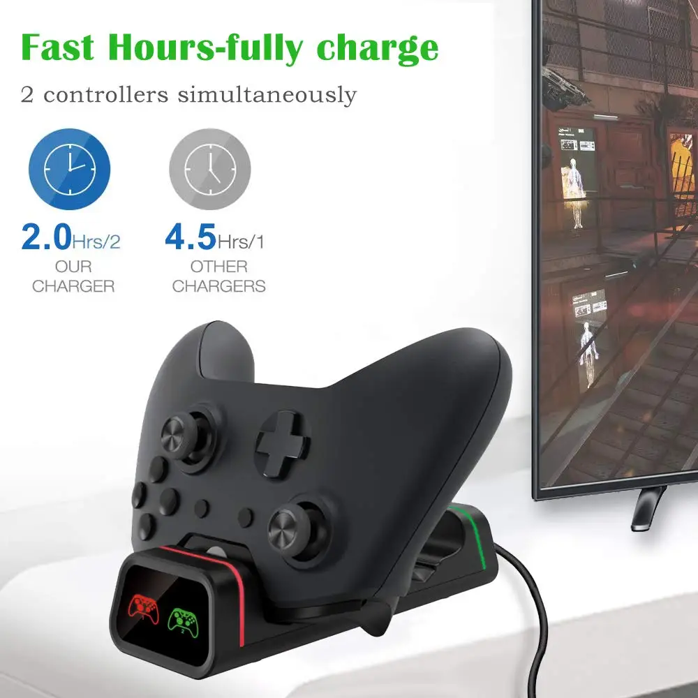 Для Xbox One/S/X контроллер зарядное устройство, GYORGKSHI двойная консоль зарядная док-станция Подставка с 2x800 мАч перезаряжаемая батарея