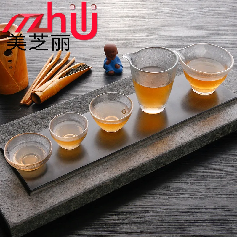 Natural detox zhi li Production Kung Fu Tea Set Top Grade Hammer Mesh Pattern Japanese Style Glass Long Mouth Pitcher Set Custom