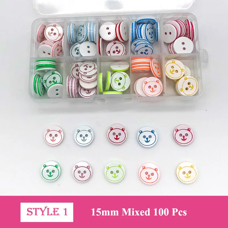 150 Pcs 10-15 mm Resin/Wooden Buttons 2 Holes 15mm Mixed Wood Buttons Sewing Accessories for Clothing Decoration DIY Boxed - Цвет: 1