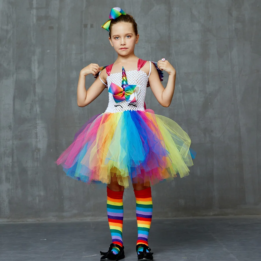 Unicorn Princess Costume Girls Rainbow Tutu Dress Set with Wings and Socks for Kids Birthday Halloween Party Tulle Dress (7)