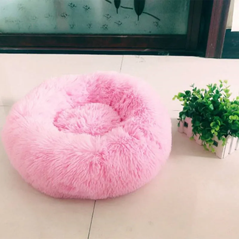 Leather Pink Круглая кровать для собаки моющаяся длинная плюшевая собачья Конура домик для кошки супер мягкие хлопковые коврики диван для собаки чихуахуа собачья корзина кровать для питомца - Цвет: Leather Pink