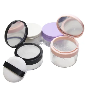

30G Empty Loose Powder Jar with Sifter Mirror Black Purple Pink Cosmetic Powder Compact Container Clear Portable Powder Box Jar