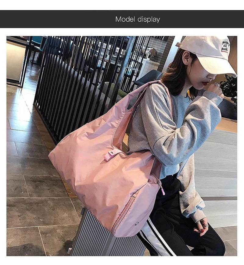 Nylon Women Men Travel Sports Gym Shoulder Bag Large Waterproof Nylon Handbags Black Pink Color Outdoor Sport Bags 2019 New (10)