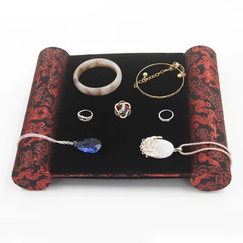 

Retro Chinese Style Velvet Jewelry Tray Stackable Showcase Display Drawer Organizer Storage, 11.02 x 9.06 x 1.97inch