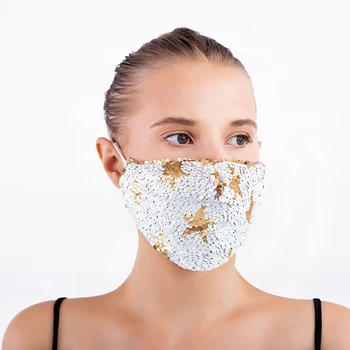 

Shiny Sequins Breathable Sunscreen Dust Proof Face Mask Fashion Celebrity Sequined Pentagram White Facial Jewely Decoration